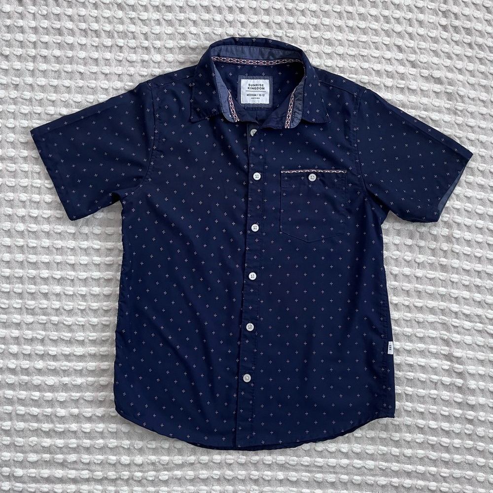 Navy Kids Button-Down Shirt with Pattern
